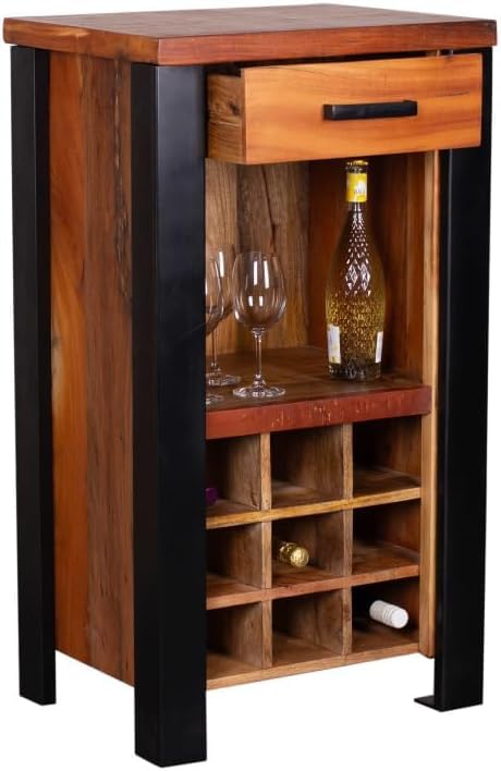 MR. DEKO® Weinregal Venosa, 56x45x102 cm, Vintage Industrial Design – eleganter Weinschrank und Barregal für stilvolles Zuhause.
