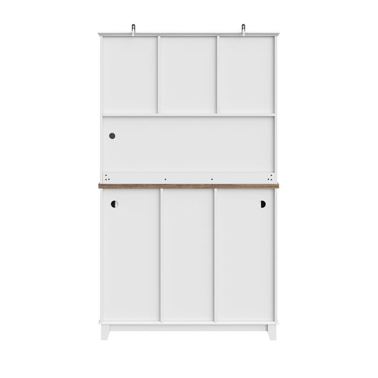 SogesHome Küchenschrank mit LED, Hochschrank & Buffet mit Vitrine, Sideboard, Weinregal & Schubladen, 106x40x179,5 cm – stilvoller Stauraum.