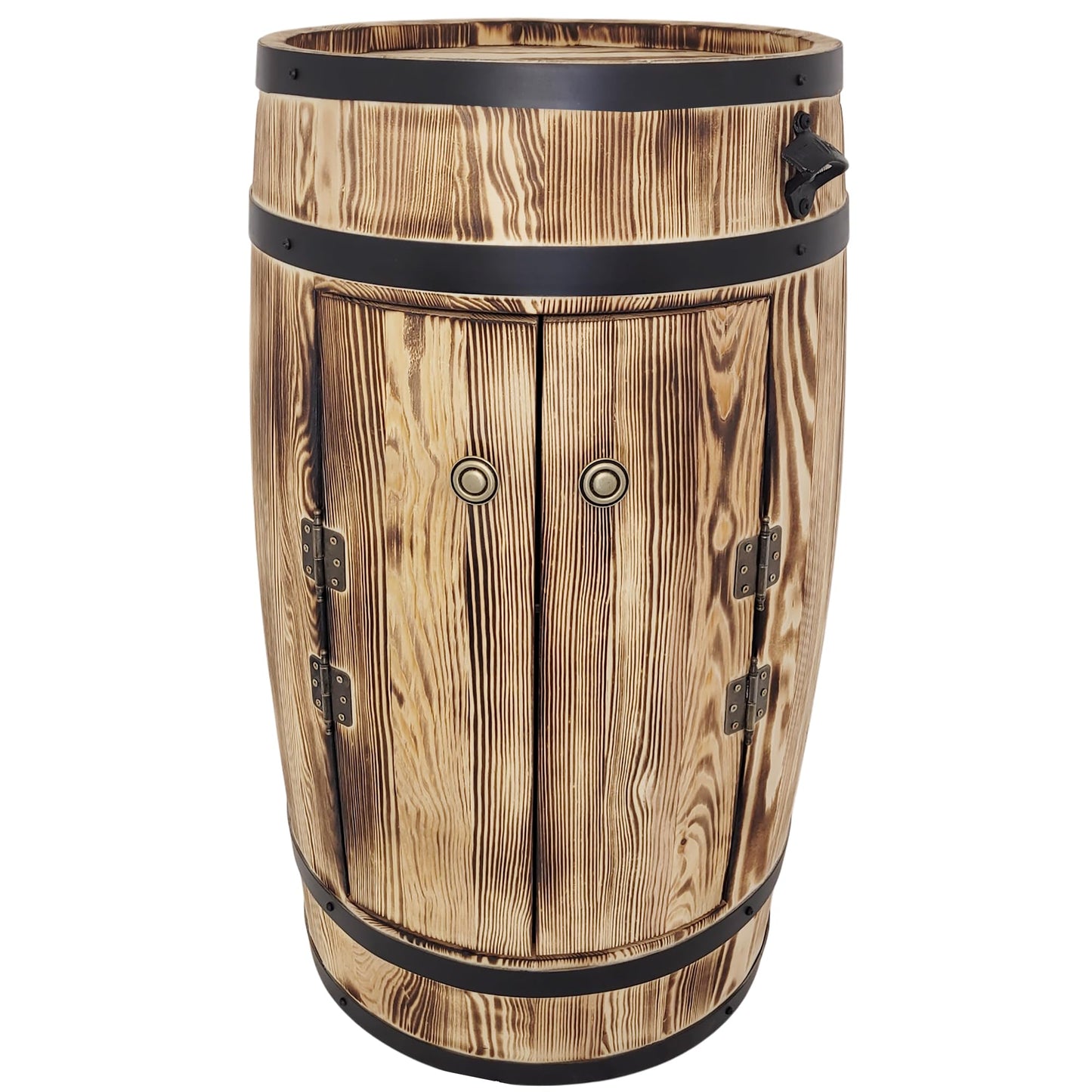 weeco Holzfass Barschrank, rustikale Hausbar mit Türen & LED-Beleuchtung, klappbarer mobiler Weinflaschenhalter für Alkoholflaschen, 80x50x44 cm.