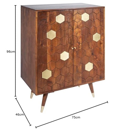 Invicta INTERIOR Barschrank Mystic Living, 75 cm, Akazie massiv, Braun-Gold, Retro Design, stilvolle Hausbar & Wohnzimmerschrank.