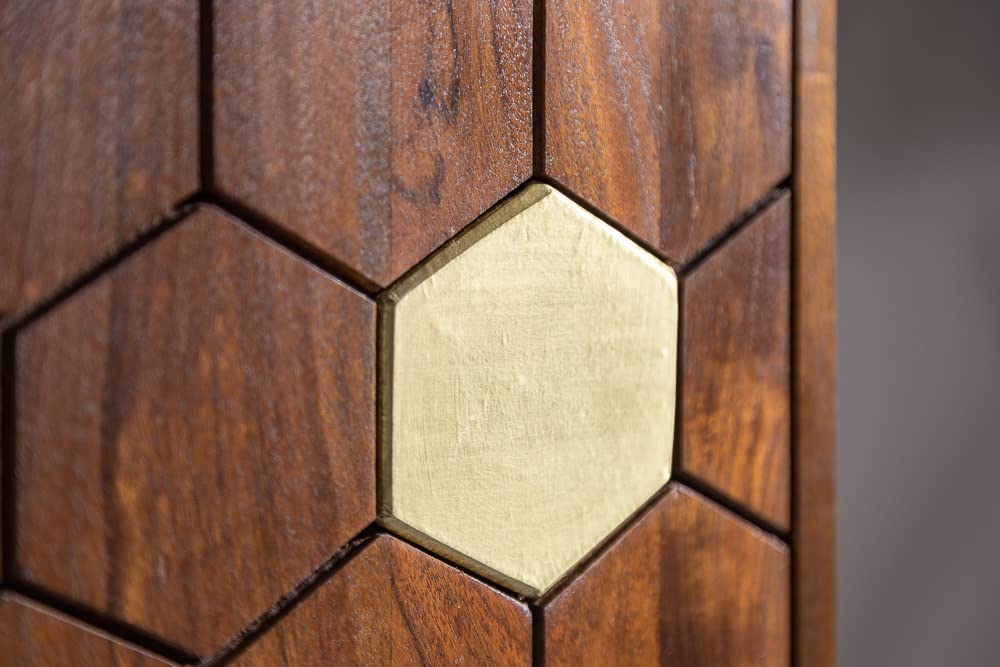 Invicta INTERIOR Barschrank Mystic Living, 75 cm, Akazie massiv, Braun-Gold, Retro Design, stilvolle Hausbar & Wohnzimmerschrank.