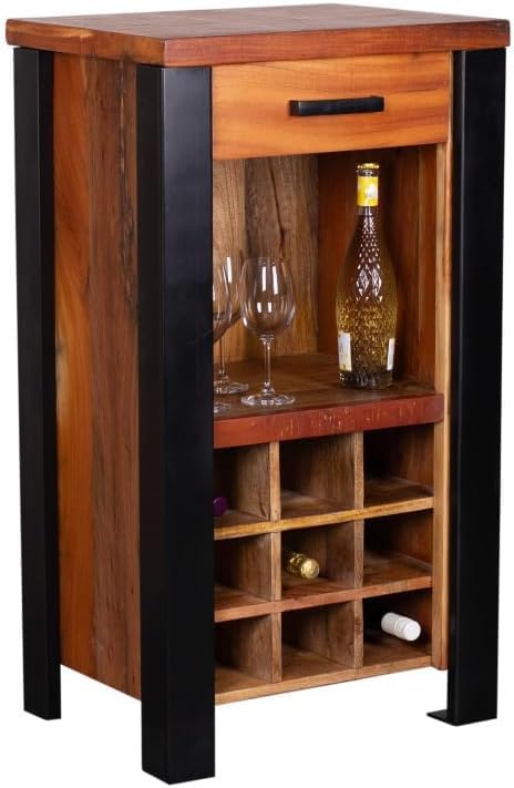 MR. DEKO® Weinregal Venosa, 56x45x102 cm, Vintage Industrial Design – eleganter Weinschrank und Barregal für stilvolles Zuhause.