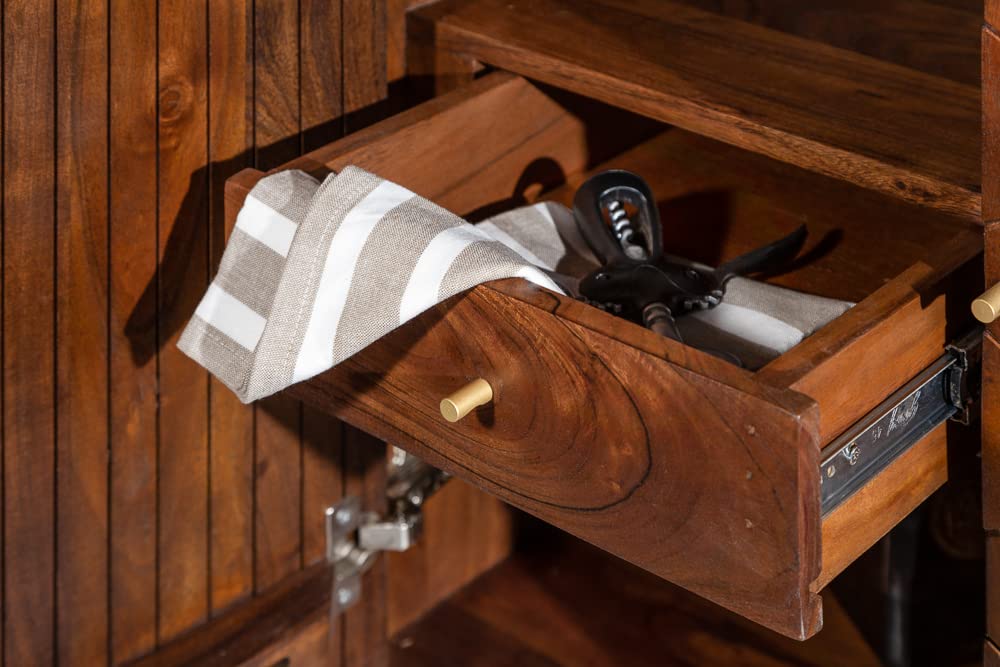 Invicta INTERIOR Barschrank Mystic Living, 75 cm, Akazie massiv, Braun-Gold, Retro Design, stilvolle Hausbar & Wohnzimmerschrank.