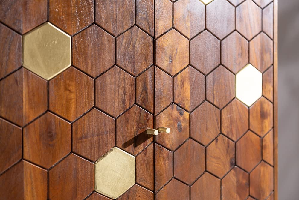 Invicta INTERIOR Barschrank Mystic Living, 75 cm, Akazie massiv, Braun-Gold, Retro Design, stilvolle Hausbar & Wohnzimmerschrank.