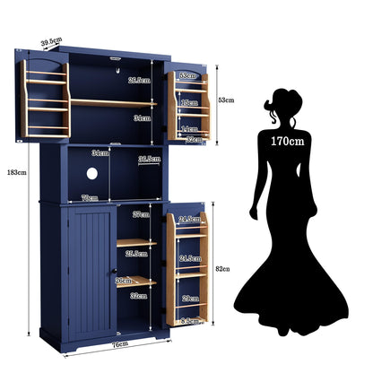 HOLTICO Küchenschrank mit Arbeitsplatte, Hochschrank & Buffet, Türen und Regale – vielseitiger Stauraum für Esszimmer, Küche oder Wohnzimmer, Blau.