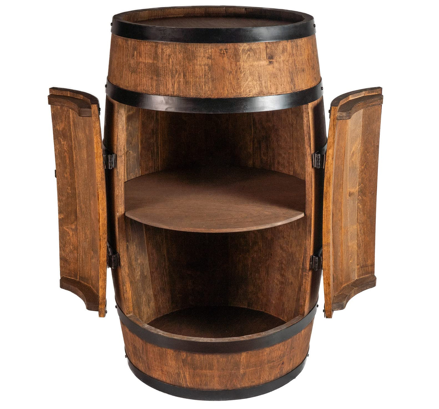 CREATIVE COOPER Weinfass Stehtisch, Fassmöbel & Weinbar aus Holz, mit Tür, Flaschenregal & Wenge-Finish, 80 cm hohe Mini-Bar für stilvolles Ambiente.