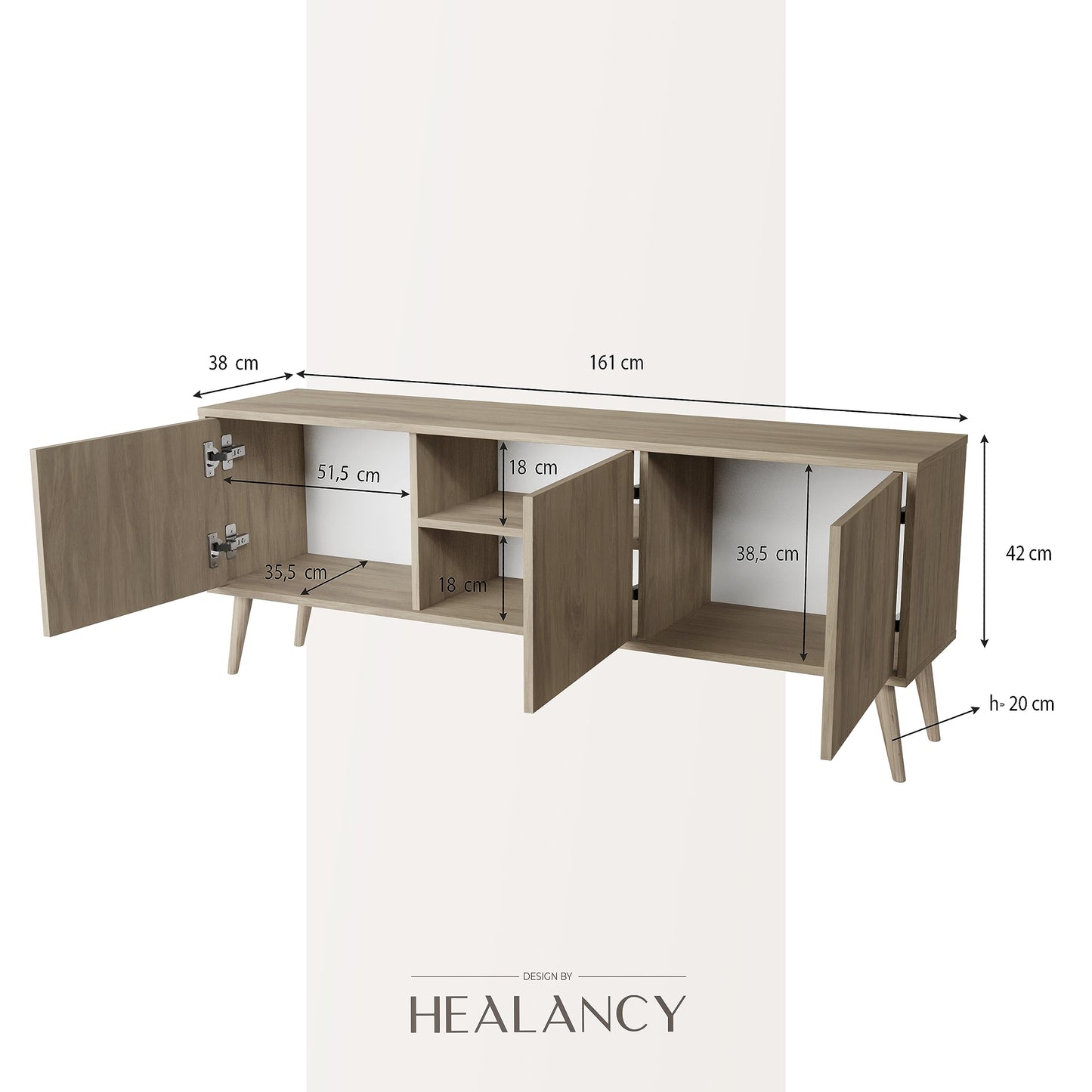 Healancy Biomedical TV-Schrank in Riva-Eiche, Lowboard & Sideboard mit Türen, Stauraum & modernem Design – ideal als Fernseh- und Wohnzimmermöbel.