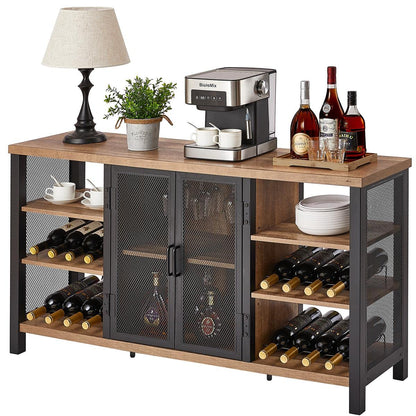 FATORRI Industrieller Weinbarschrank aus rustikaler Eiche, mit Weinregal, Stauraum für Gläser & Likör, Sideboard & Buffetschrank im Landhausstil.