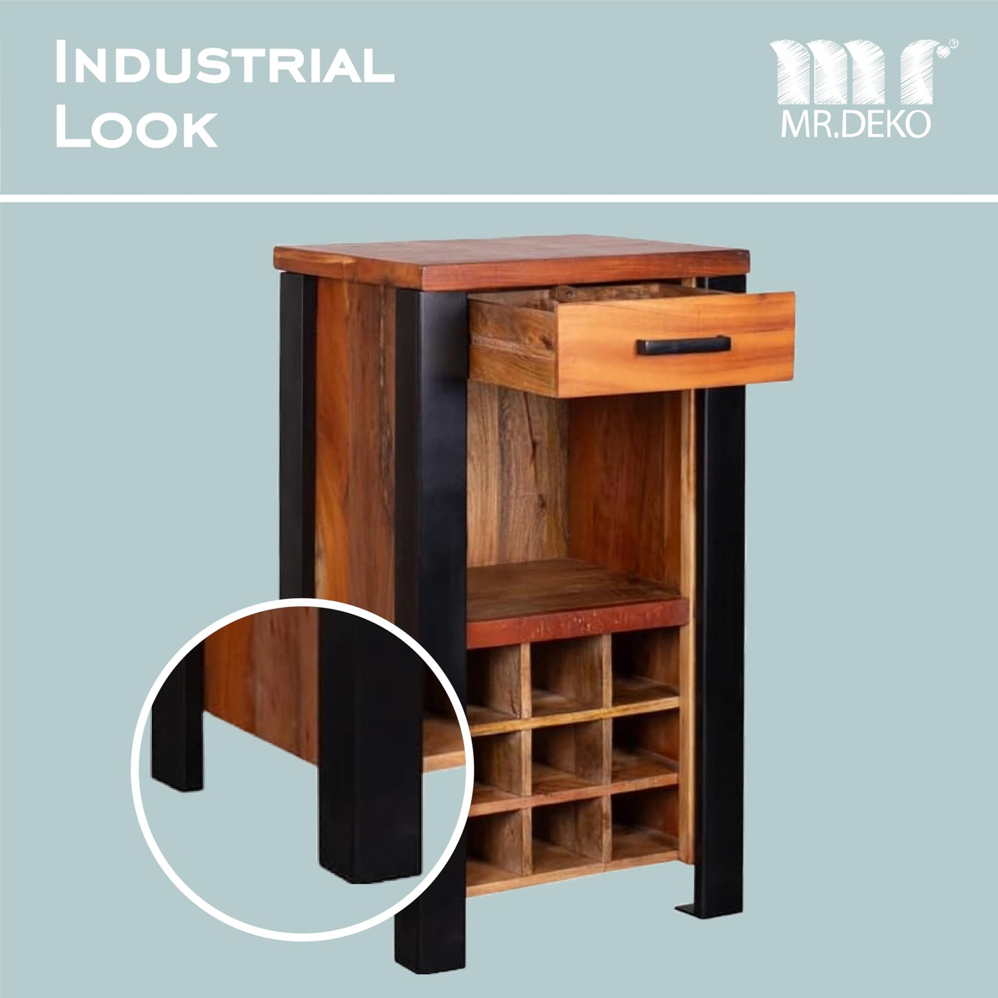 MR. DEKO® Weinregal Venosa, 56x45x102 cm, Vintage Industrial Design – eleganter Weinschrank und Barregal für stilvolles Zuhause.