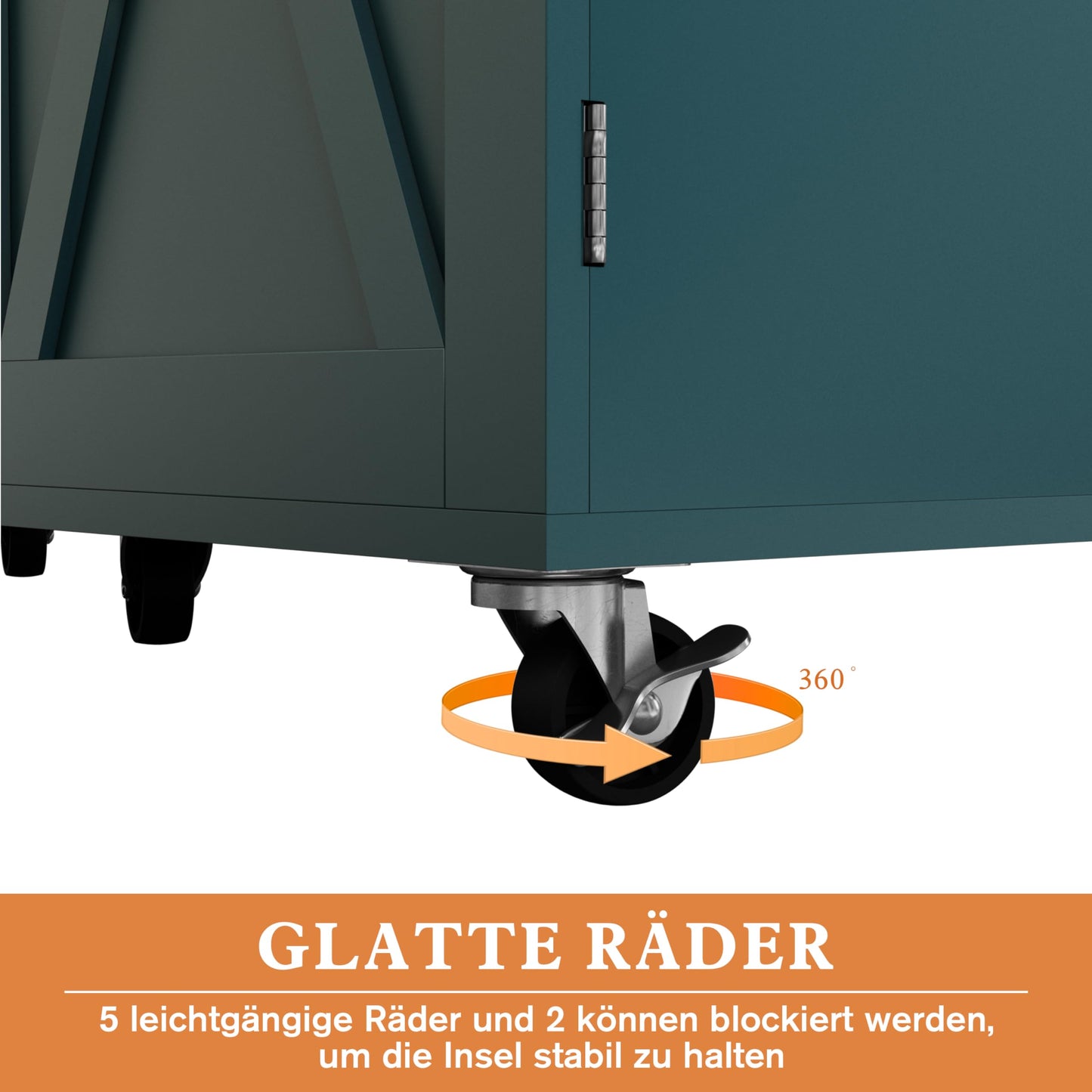 HOLTICO Kücheninsel auf Rädern, rollbarer Inselwagen mit abklappbarer Arbeitsplatte, Lagerungsschrank & Turmregal – praktischer Tisch für Küche & Esszimmer, Grün.