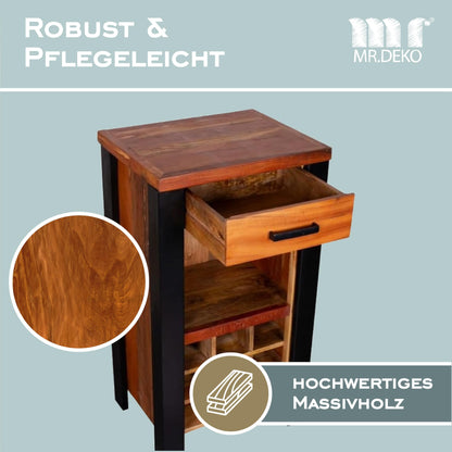 MR. DEKO® Weinregal Venosa, 56x45x102 cm, Vintage Industrial Design – eleganter Weinschrank und Barregal für stilvolles Zuhause.