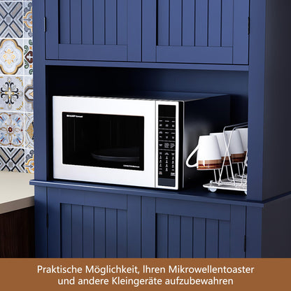 HOLTICO Küchenschrank mit Arbeitsplatte, Hochschrank & Buffet, Türen und Regale – vielseitiger Stauraum für Esszimmer, Küche oder Wohnzimmer, Blau.