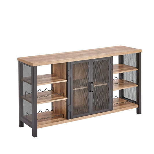 FATORRI Industrieller Weinbarschrank aus rustikaler Eiche, mit Weinregal, Stauraum für Gläser & Likör, Sideboard & Buffetschrank im Landhausstil.