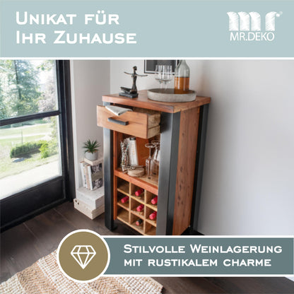 MR. DEKO® Weinregal Venosa, 56x45x102 cm, Vintage Industrial Design – eleganter Weinschrank und Barregal für stilvolles Zuhause.