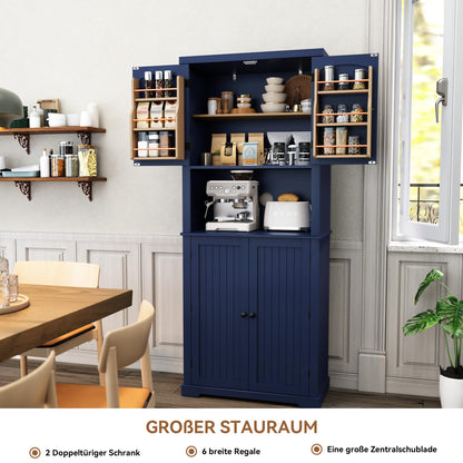 HOLTICO Küchenschrank mit Arbeitsplatte, Hochschrank & Buffet, Türen und Regale – vielseitiger Stauraum für Esszimmer, Küche oder Wohnzimmer, Blau.