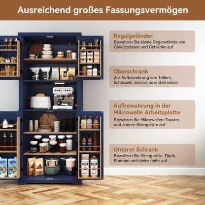 HOLTICO Küchenschrank mit Arbeitsplatte, Hochschrank & Buffet, Türen und Regale – vielseitiger Stauraum für Esszimmer, Küche oder Wohnzimmer, Blau.