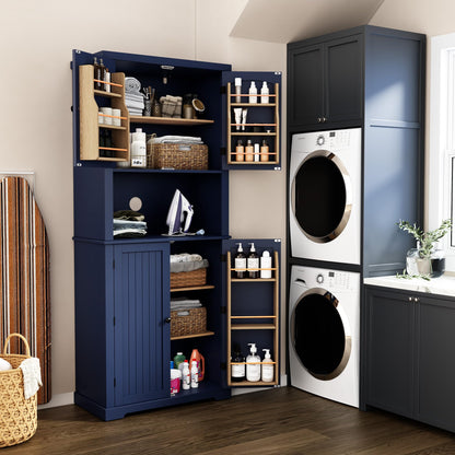 HOLTICO Küchenschrank mit Arbeitsplatte, Hochschrank & Buffet, Türen und Regale – vielseitiger Stauraum für Esszimmer, Küche oder Wohnzimmer, Blau.