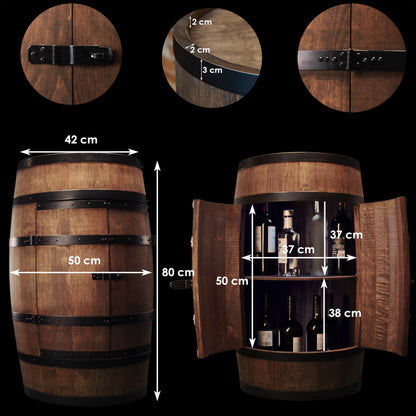 CREATIVE COOPER Weinfass Stehtisch, Fassmöbel & Weinbar aus Holz, mit Tür, Flaschenregal & Wenge-Finish, 80 cm hohe Mini-Bar für stilvolles Ambiente.